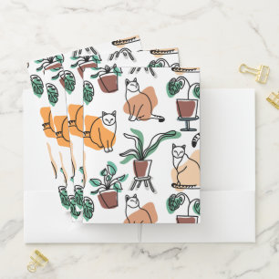 Line art drawing cats and flowers pocket folder