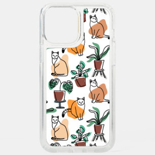 Line art drawing cats and flowers speck iPhone 12 pro max case