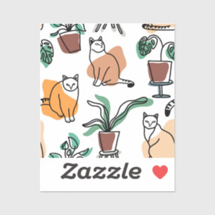 Line art drawing cats and flowers sticker
