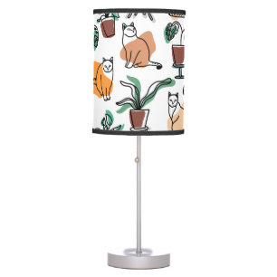 Line art drawing cats and flowers table lamp