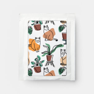 Line art drawing cats and flowers tea bag drink mix