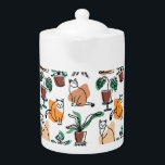 Line art drawing cats and flowers teapot<br><div class="desc">-</div>