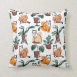 Line art drawing cats and flowers throw pillow<br><div class="desc">-</div>