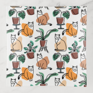 Line art drawing cats and flowers trinket tray