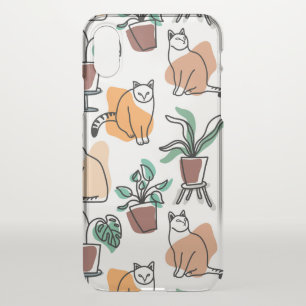 Line art drawing cats and flowers iPhone x case