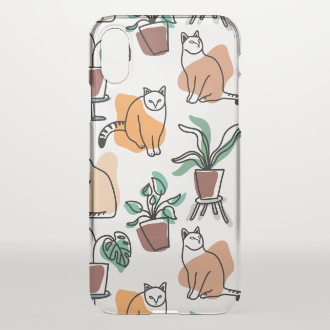 Line art drawing cats and flowers uncommon iPhone case (Back)
