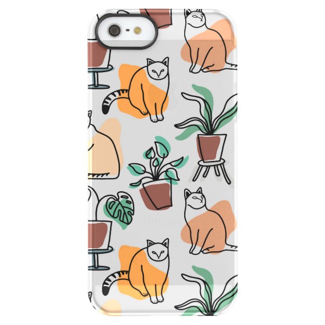 Line art drawing cats and flowers uncommon iPhone case (Back)
