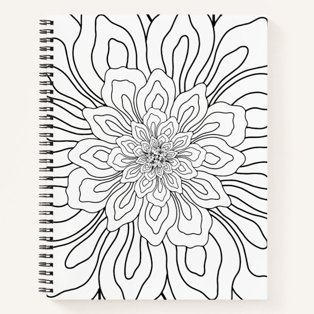 Line art drawing flower coloring page notebook (Front)