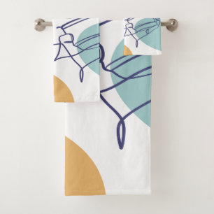 line art drawing poster of woman drinking coffee   bath towel set