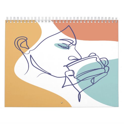 line art drawing poster of woman drinking coffee   calendar
