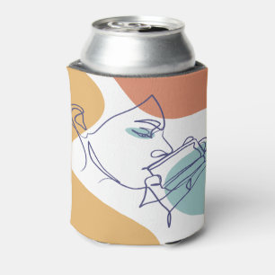 line art drawing poster of woman drinking coffee can cooler