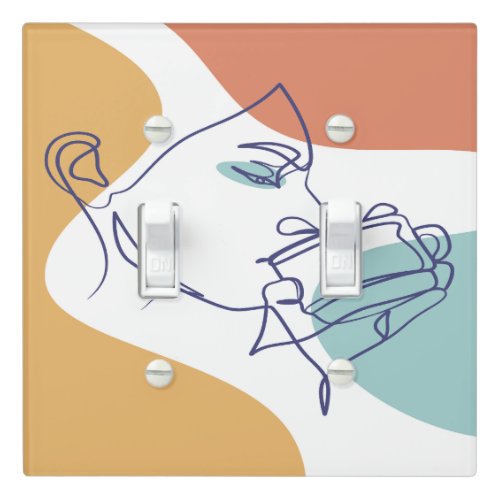 line art drawing poster of woman drinking coffee   light switch cover