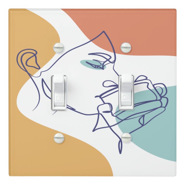line art drawing poster of woman drinking coffee   light switch cover (In Situ)