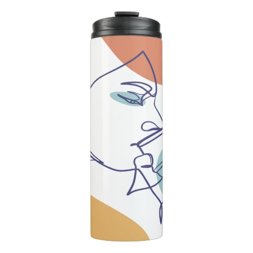 line art drawing poster of woman drinking coffee   thermal tumbler