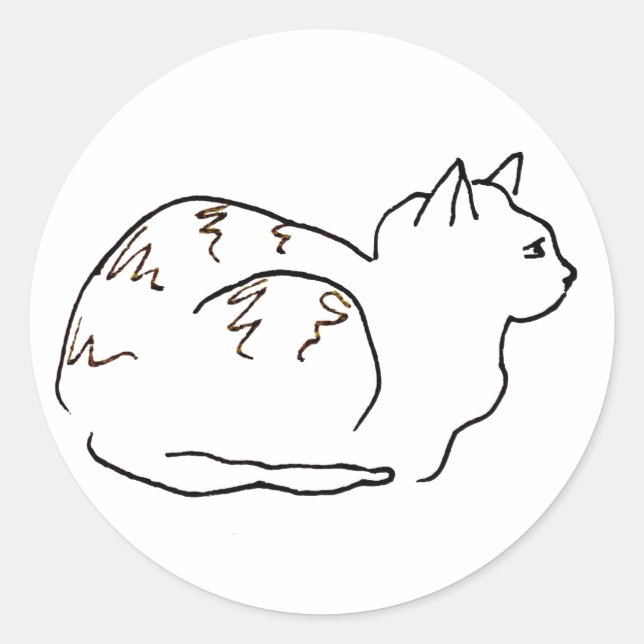 Line Art Drawing Striped Cat  Classic Round Sticker (Front)