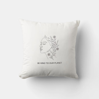 Line Art Face Botanical Be Kind Eco Friendly Throw Pillow