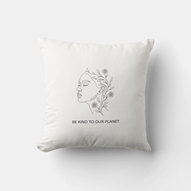 Line Art Face Botanical Be Kind Eco Friendly Throw Pillow (Front)