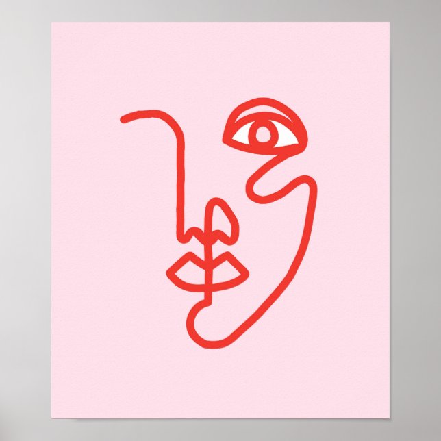 Line Art Face Color Block Art Print (Front)