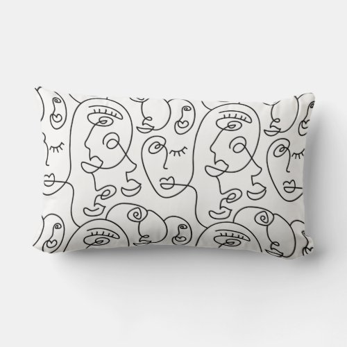 Line art Face Geometrical abstract minimal modern Lumbar Pillow