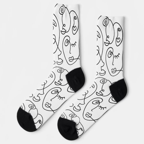 Line art Face Geometrical abstract minimal modern  Socks