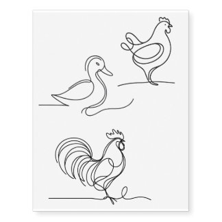 Line Art Farm Birds Temporary Tattoos