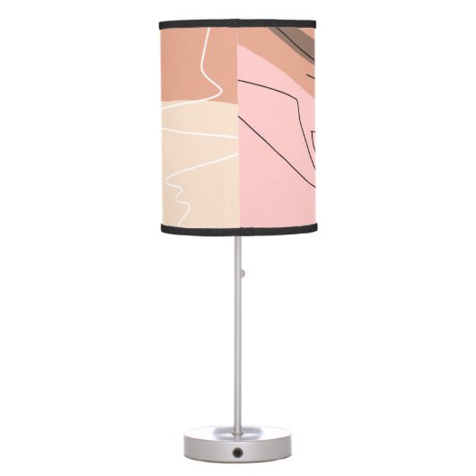 Line Art Female Face Hat Abstract Shapes Table Lamp (Back)