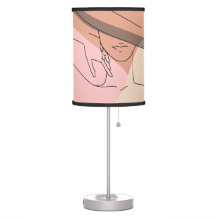 Line Art Female Face Hat Abstract Shapes Table Lamp