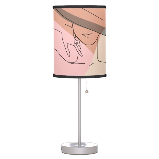 Line Art Female Face Hat Abstract Shapes Table Lamp (Left)