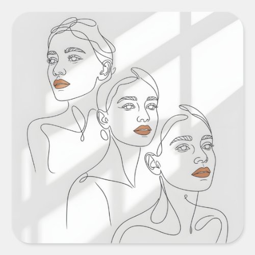 Line Art Female Trio Square Sticker