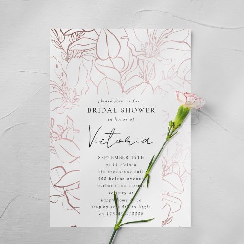 Line Art Floral Bridal Shower Foil Invitation