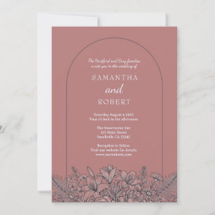Line Art Floral Dusty Pink Wedding Invitation