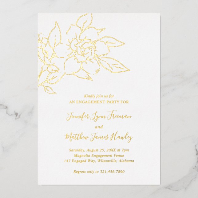 Line Art Floral Elegant Engagement Party Foil Invitation (Front)