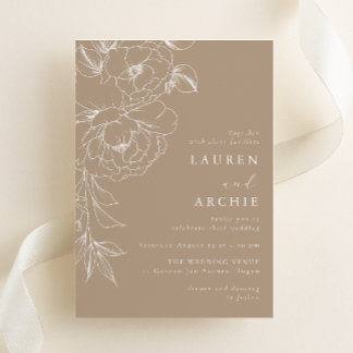 Line Art Floral Elegant Wedding Invitation