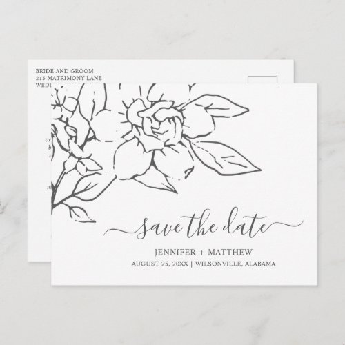 Line Art Floral Elegant Wedding Save the Date Announcement Postcard