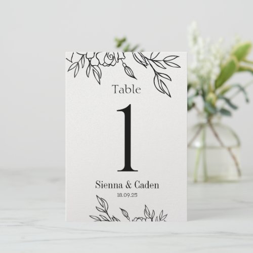 Line Art Floral Wedding Pearl Shimmer Table Number
