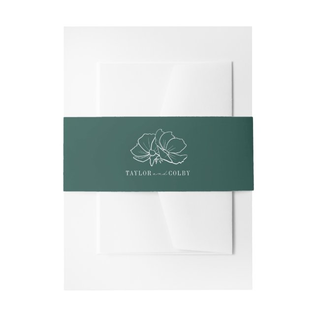 Line Art Flowers Emerald Jewel Tone Wedding Invitation Belly Band (Front Example)
