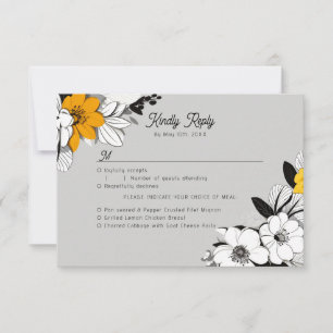 Line-art flowers meal choices RSVP card