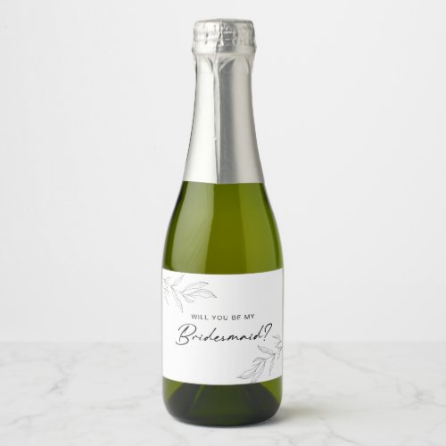 Line Art Foliage Bridesmaid Sparkling Wine Label