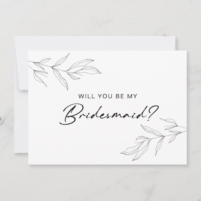 Line Art Foliage Leaf Bridesmaid Card (Front)