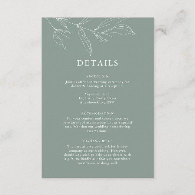 Line Art Foliage Leaf Details Enclosure Card.. Card (Front)