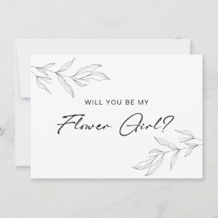 Line Art Foliage Leaf Flower Girl Card