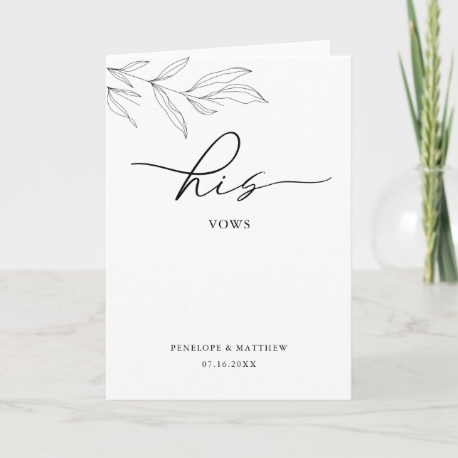 Line Art Foliage Leaf His Vows Card (Front)