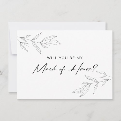 Line Art Foliage Leaf Maid of Honor Card