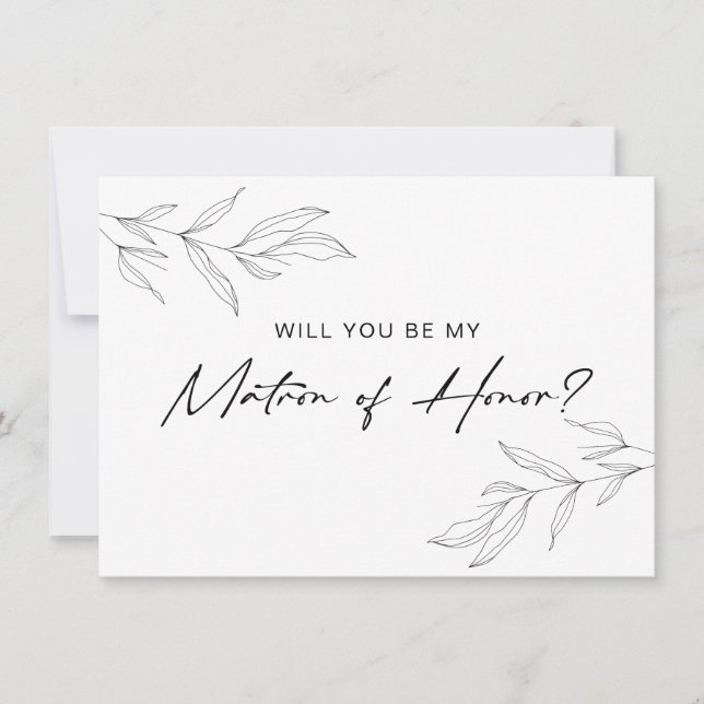 Line Art Foliage Leaf Matron of Honor Card (Front)