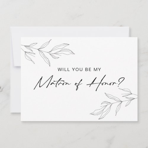 Line Art Foliage Leaf Matron of Honor Card