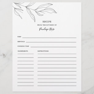 Line Art Foliage Leaf Name Recipe Card