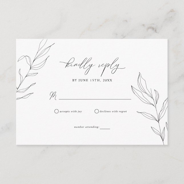 Line Art Foliage Leaf RSVP Card (Front)