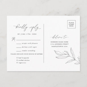 Line Art Foliage Leaf RSVP Postcard