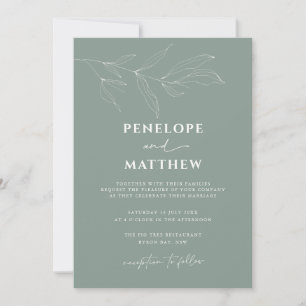 Line Art Foliage Leaf Sage Wedding Invitation