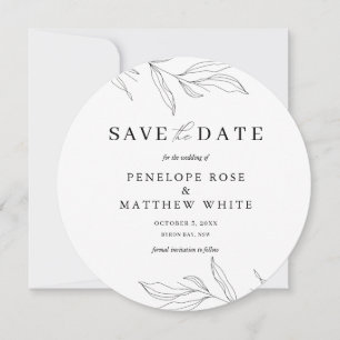 Line Art Foliage Leaf Save the Date Invitation
